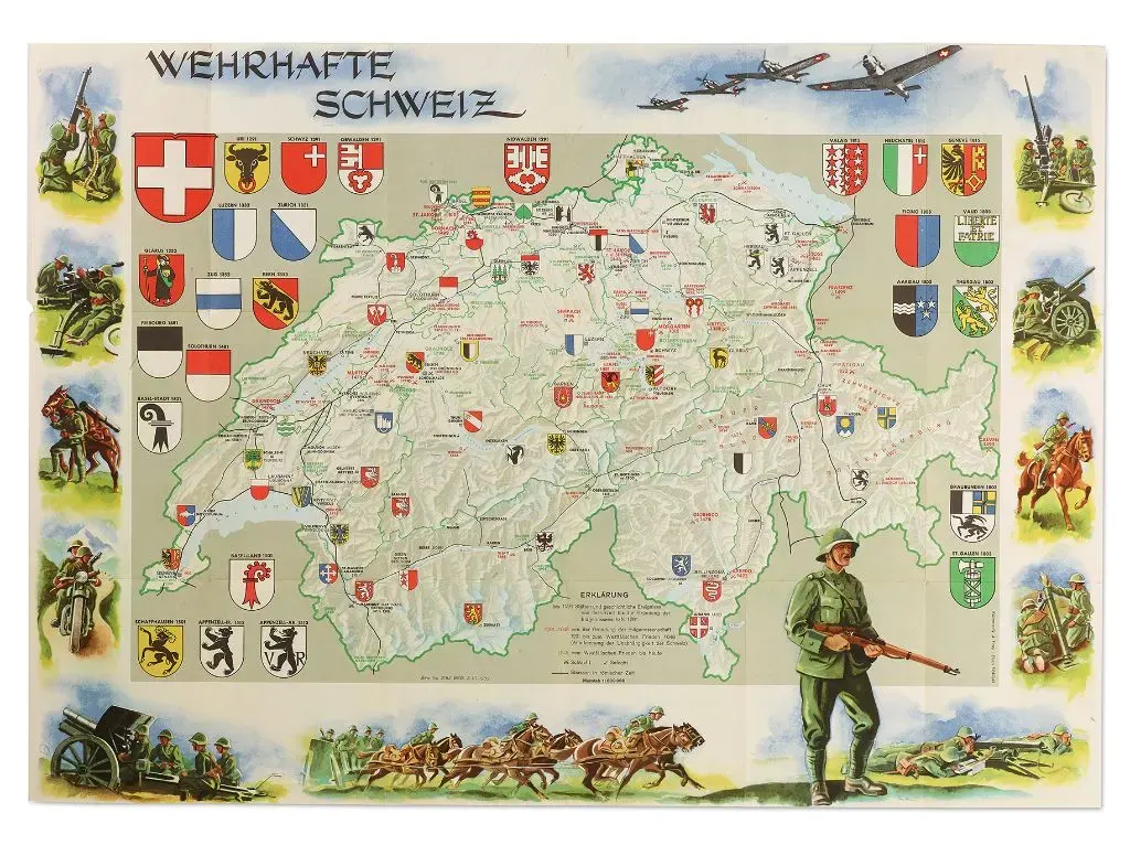 Die Landkarte "Wehrhafte Schweiz" zur Soldatenweihnacht 1940