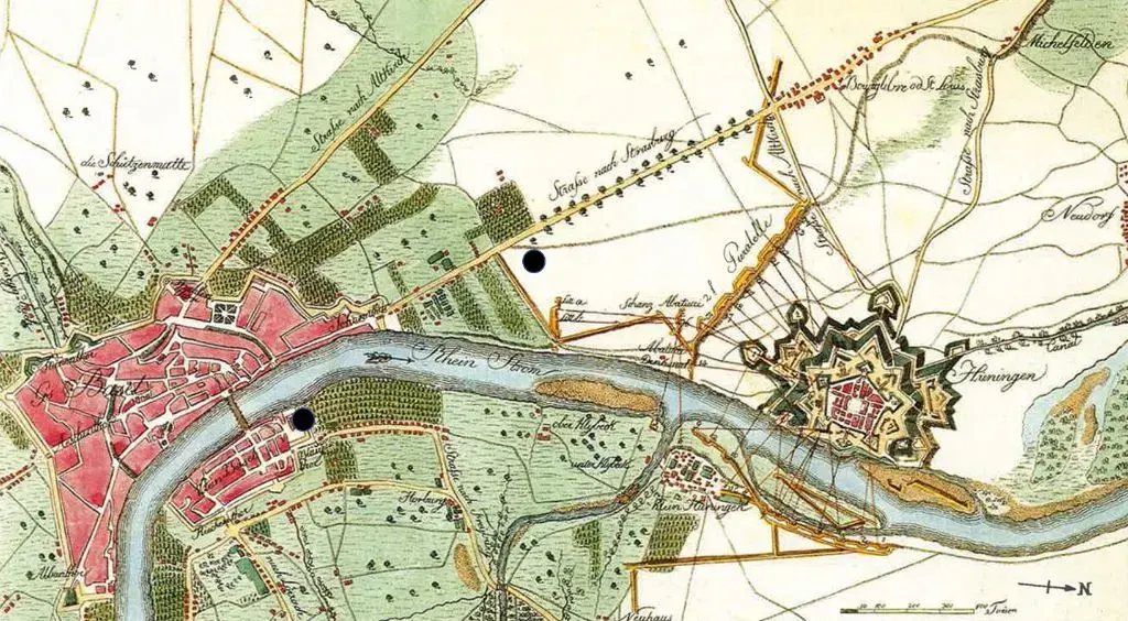 Karte: Lage der archäologisch erfassten Notfriedhöfe mit Bezug zur Epidemie von 1814