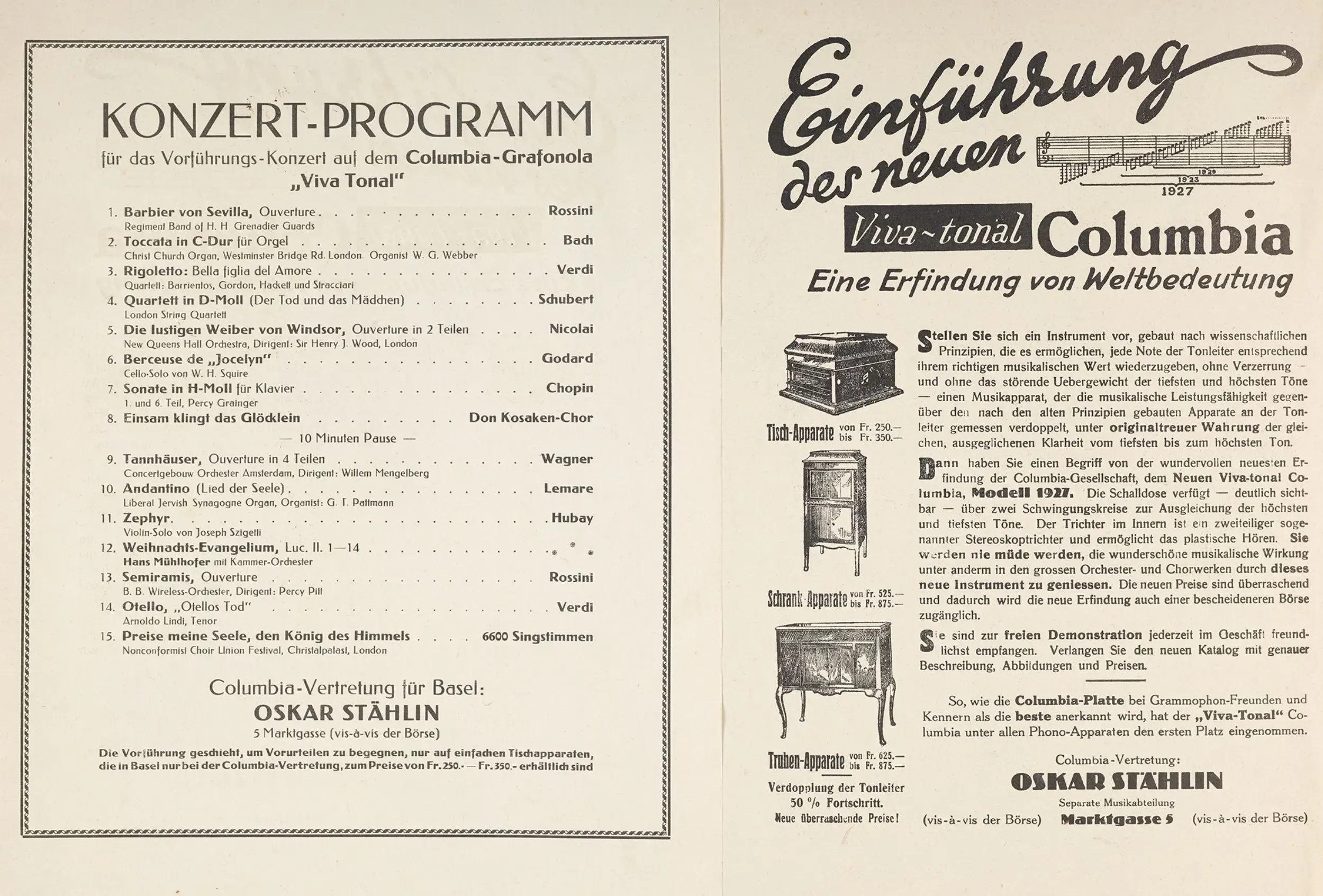Broschüre: Konzert-Programm von Columbia