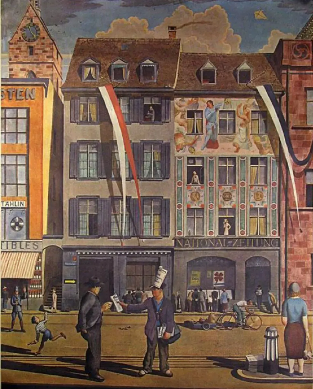 Zeichnung der Hausfront der am Marktplatz gelegenen National-Zeitung