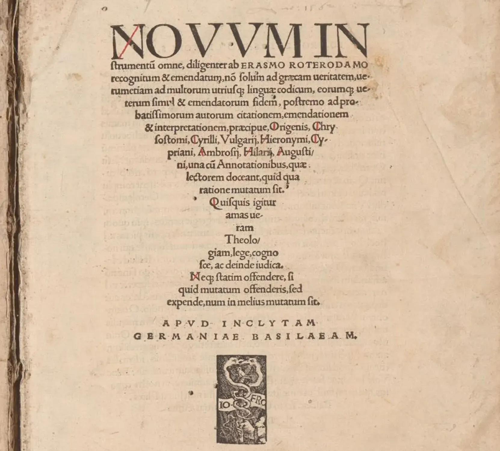 Desiderius Erasmus. Novum Instrumentum omne, 1516