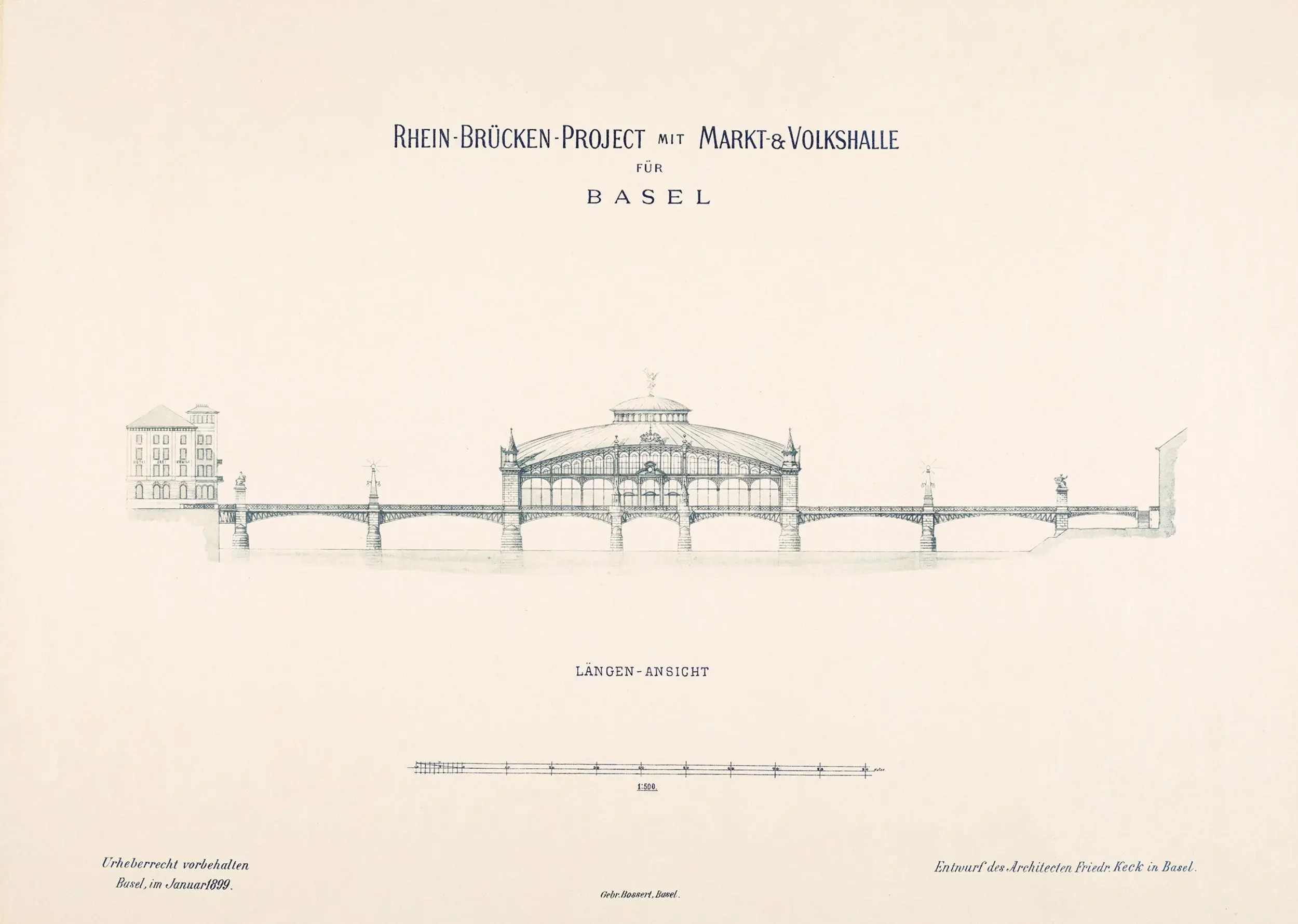 Zeichnung: Längen-Ansicht der Brücke