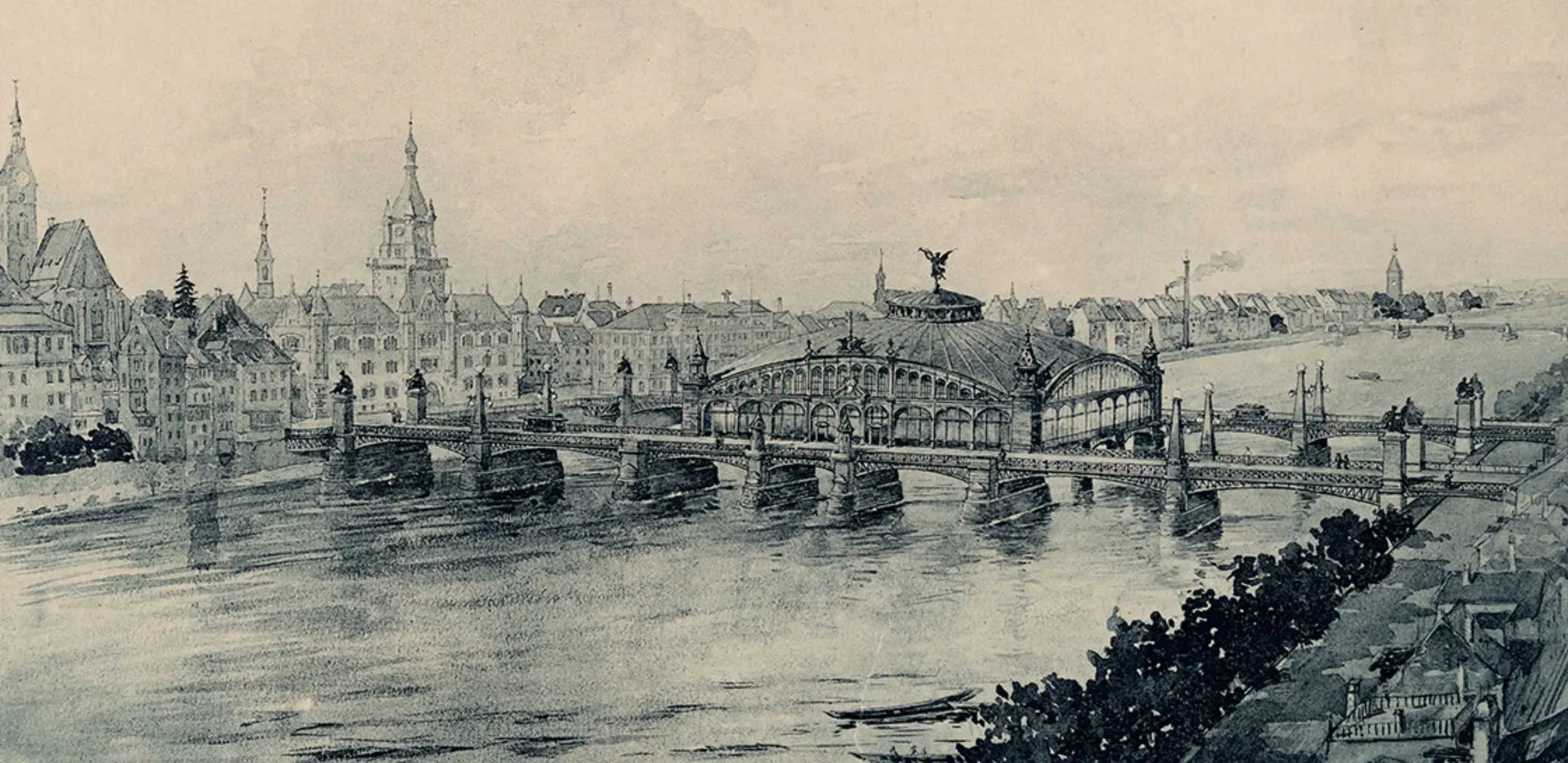 Zeichnung zur Neugestaltung der Mittleren Rheinbrücke