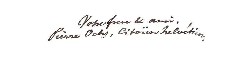 Unterschrift von Ochs in einem Brief an Peter Vischer-Sarasin