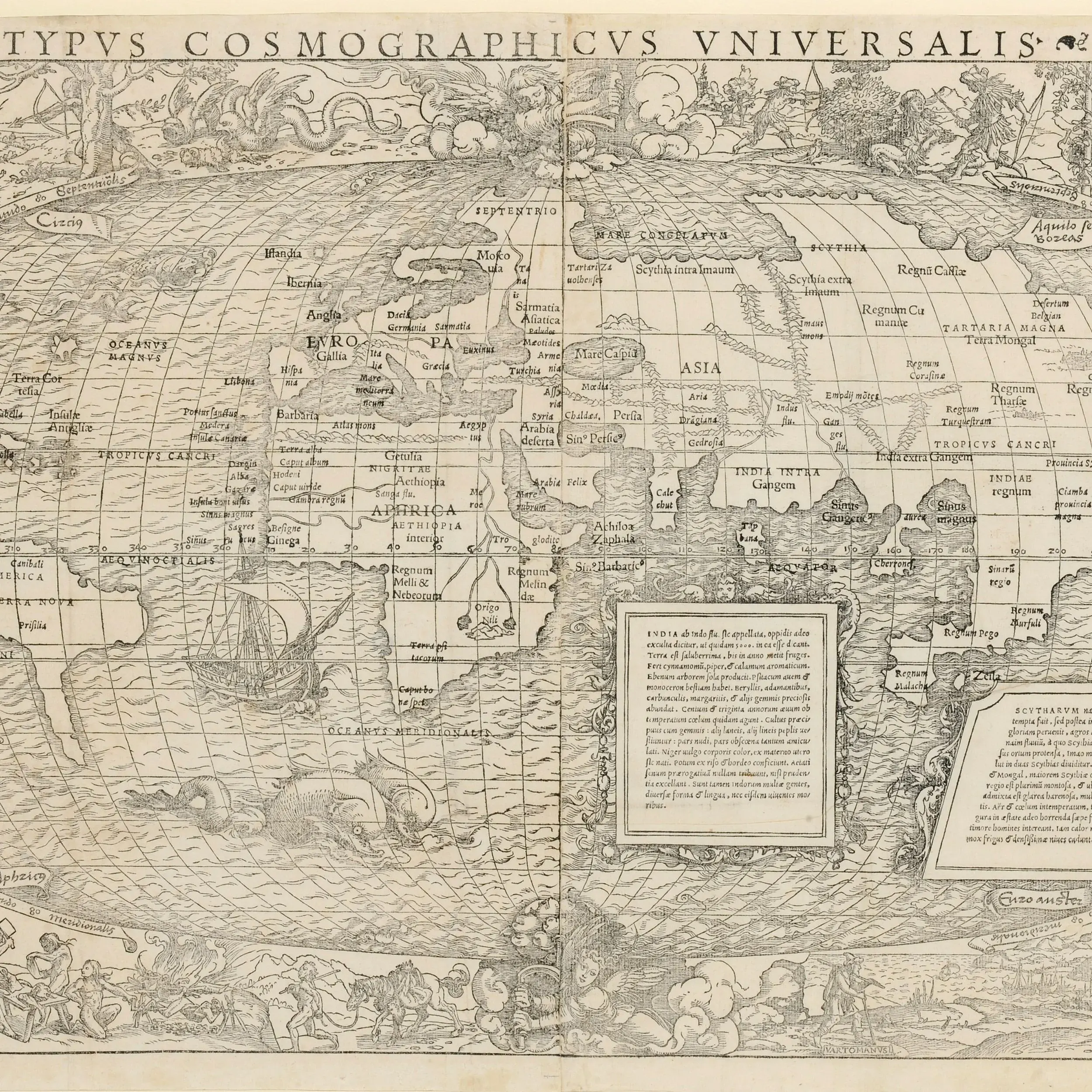 Weltkarte mit Amerika, Europa, Afrika und Asien, 1537