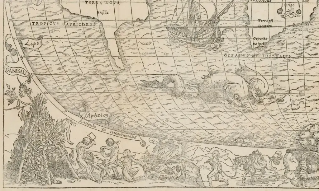Bildausschnitt aus Karte: Die Kannibalen charakterisieren die «Terra Nova» Amerika