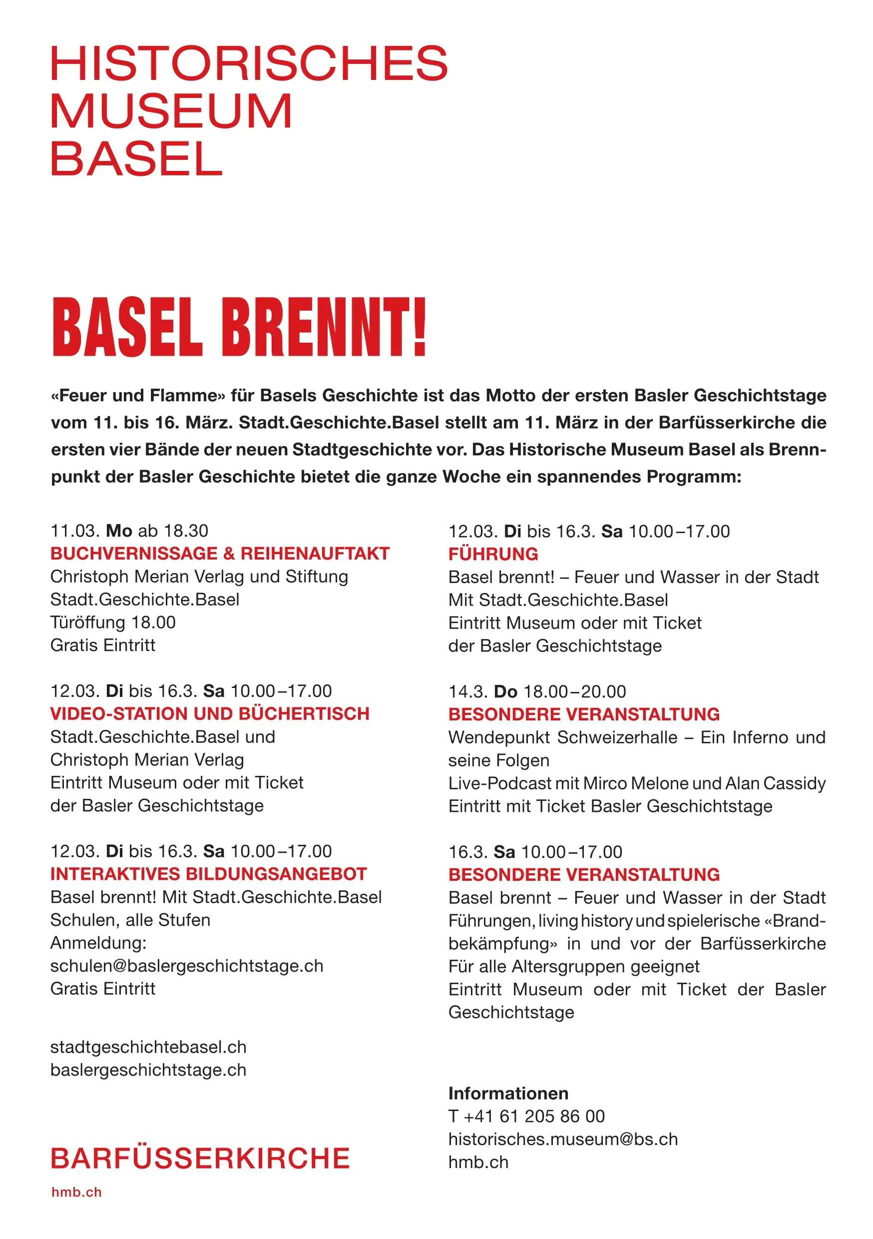 Das Programm der Basler Geschichtstage auf einem Flyer.