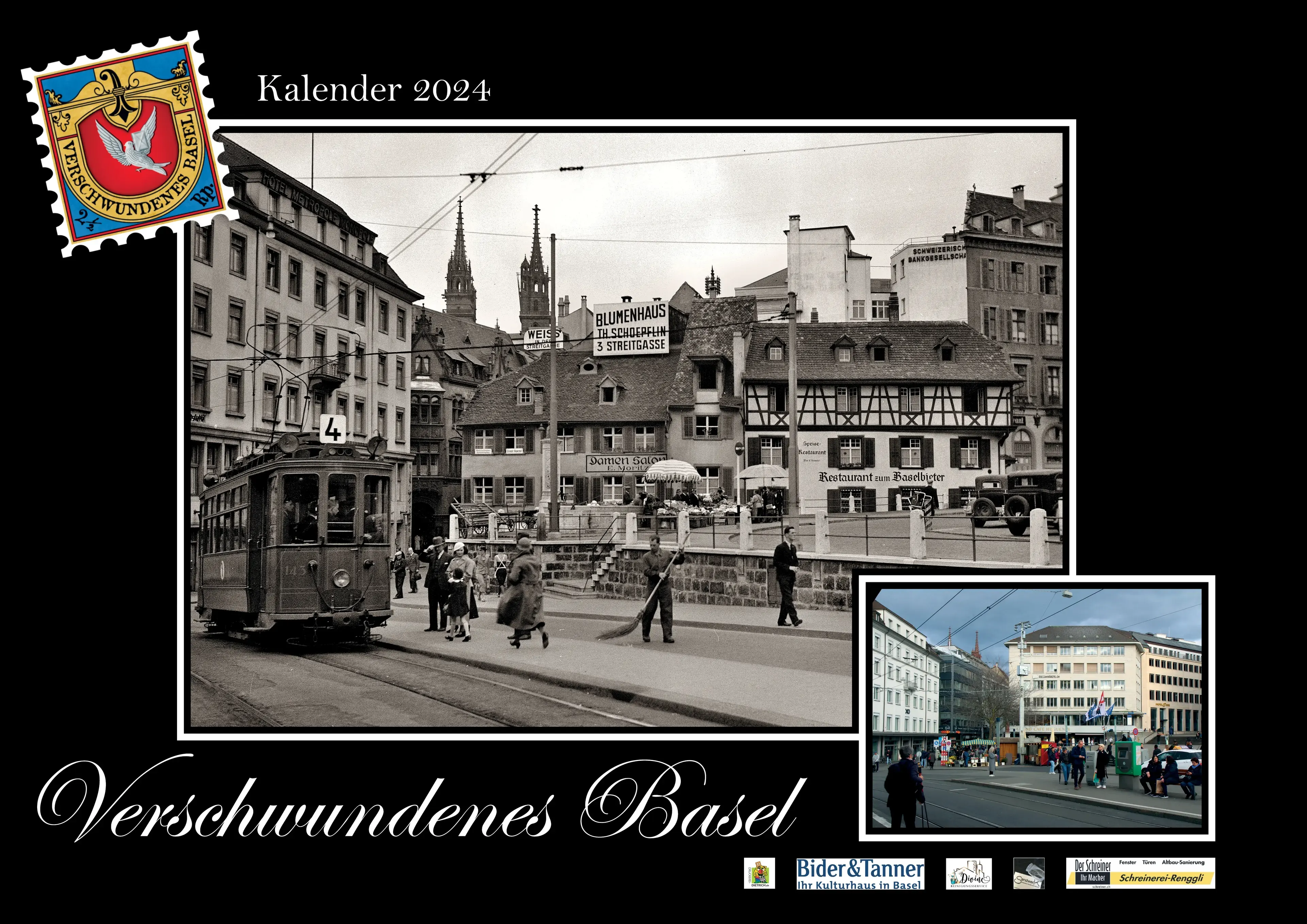 VB- Kalender 2024, Titelblatt mit historischem Foto vom Barfüsserplatz anno 1930.