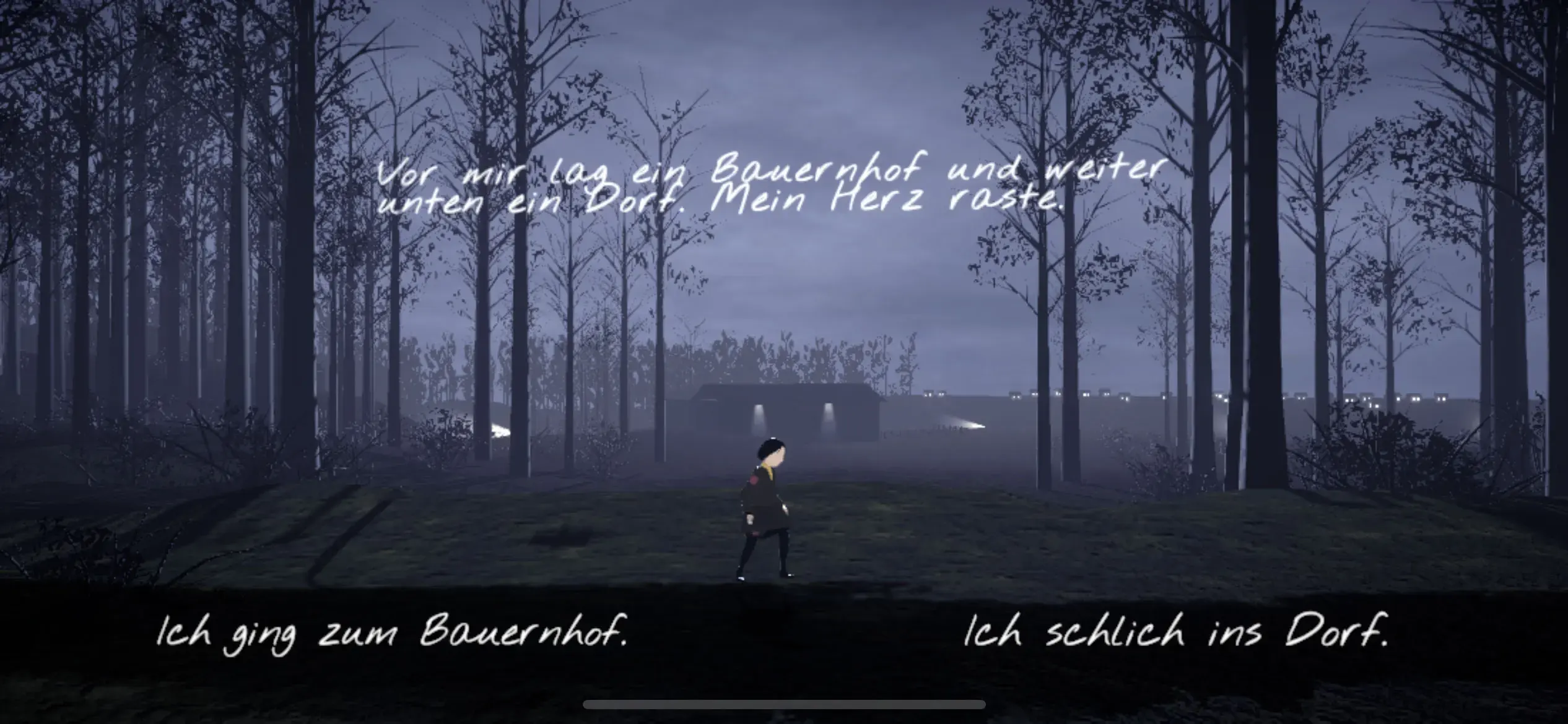 Screenshot aus dem Videogame mit dem Mädchen im Wald.